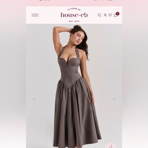 House of CB Brown Pleated Halter Sundress
